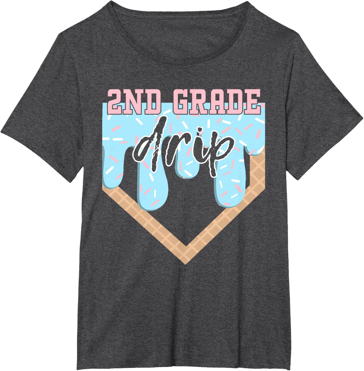 First Day of Second 2nd Grade Baseball Ice Cream Drip Boy T-Shirt - Dark Heather Grey
