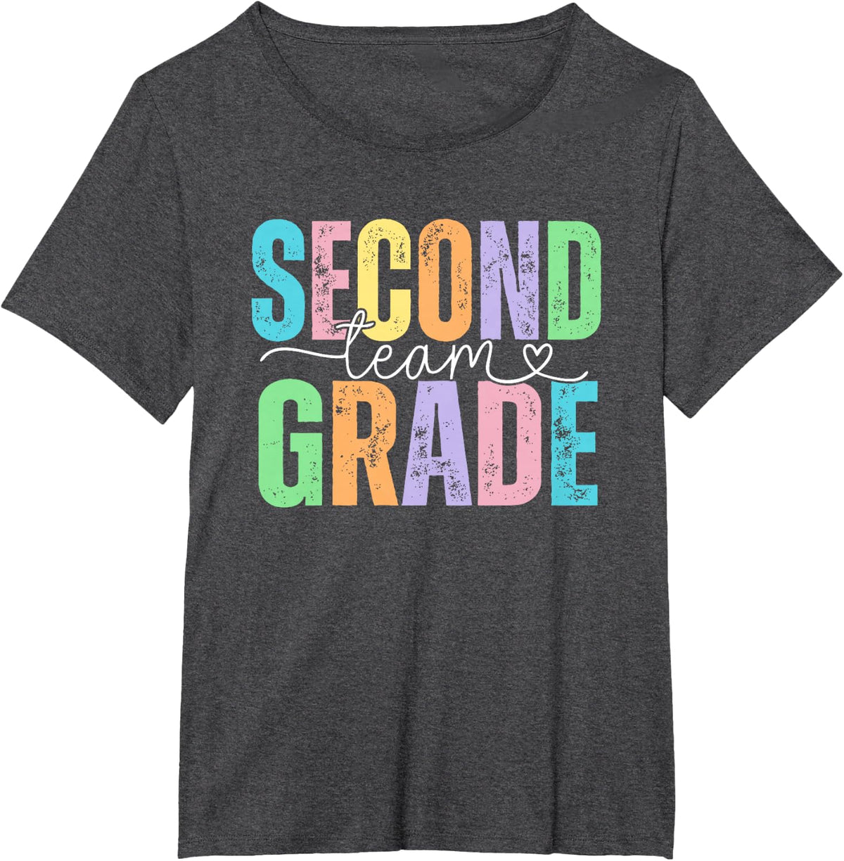 Second Grade Team Heart Teacher Student Back to School Girls T-Shirt Tee - Dark Heather Grey