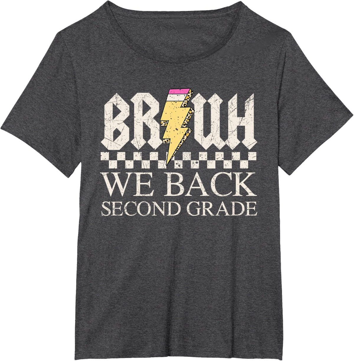Second Grade Bruh We Back Lightning Retro T-Shirt Tee for 2nd Grade Kids Boys - Dark Heather Grey