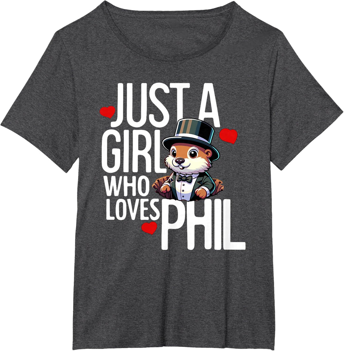 Punxsy Phil's Cute Groundhog Day Feb 2nd Holiday Girls T-Shirt - Dark Heather Grey
