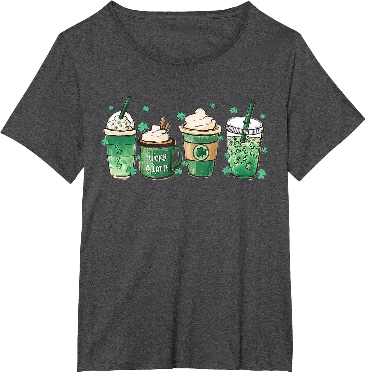St Patrick's Day Coffee Lover Lucky Latte Irish Shamrock T-Shirt - Dark Heather Grey