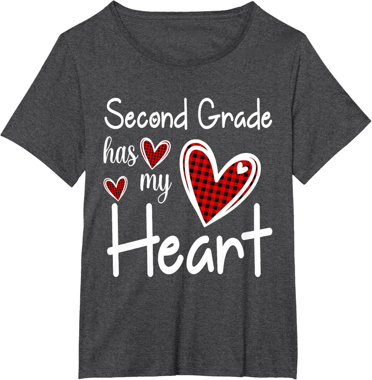 Second Grade Has My Heart Buffalo Print Teacher Valentine T-Shirt - Dark Heather Grey