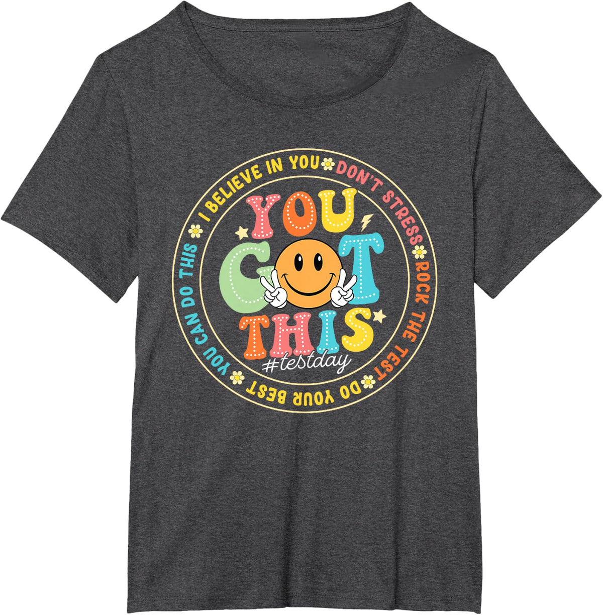 Test Day You Got This Rock The Test Teacher Testing Day T-Shirt - Dark Heather Grey