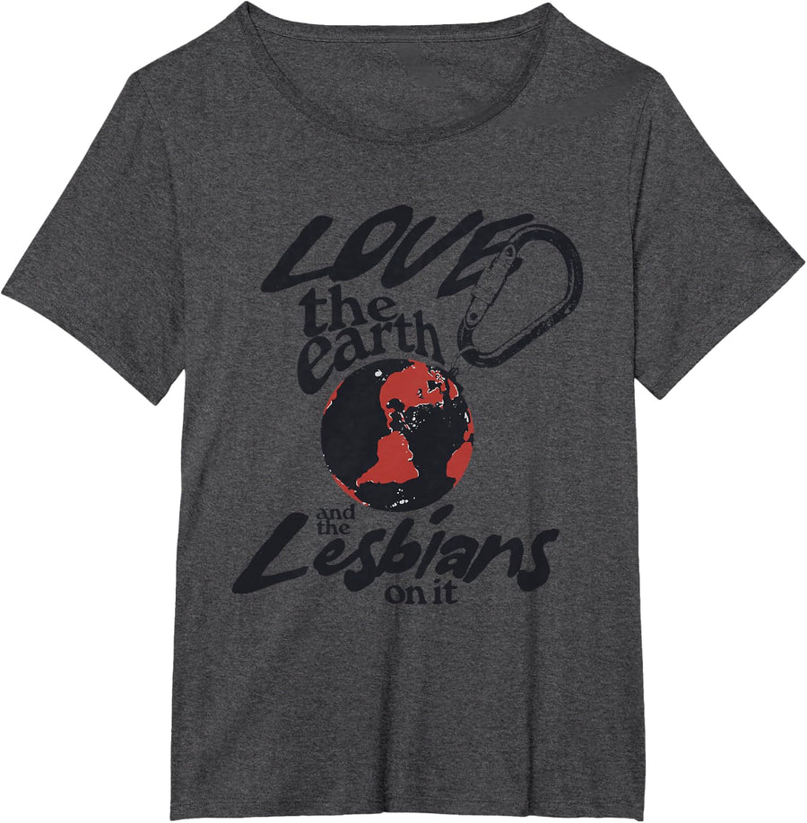 Love the Earth and The Lesbians On It WLW 90s Queer Pride T-Shirt - Dark Heather Grey