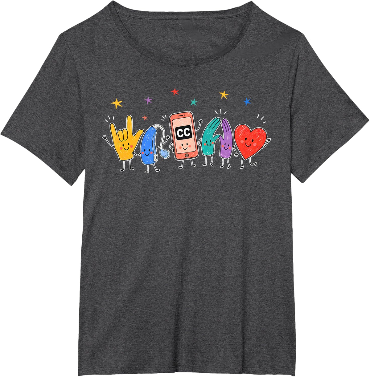 Cute Deaf Education Teacher ASL Sign Language SPED Teacher T-Shirt - Dark Heather Grey