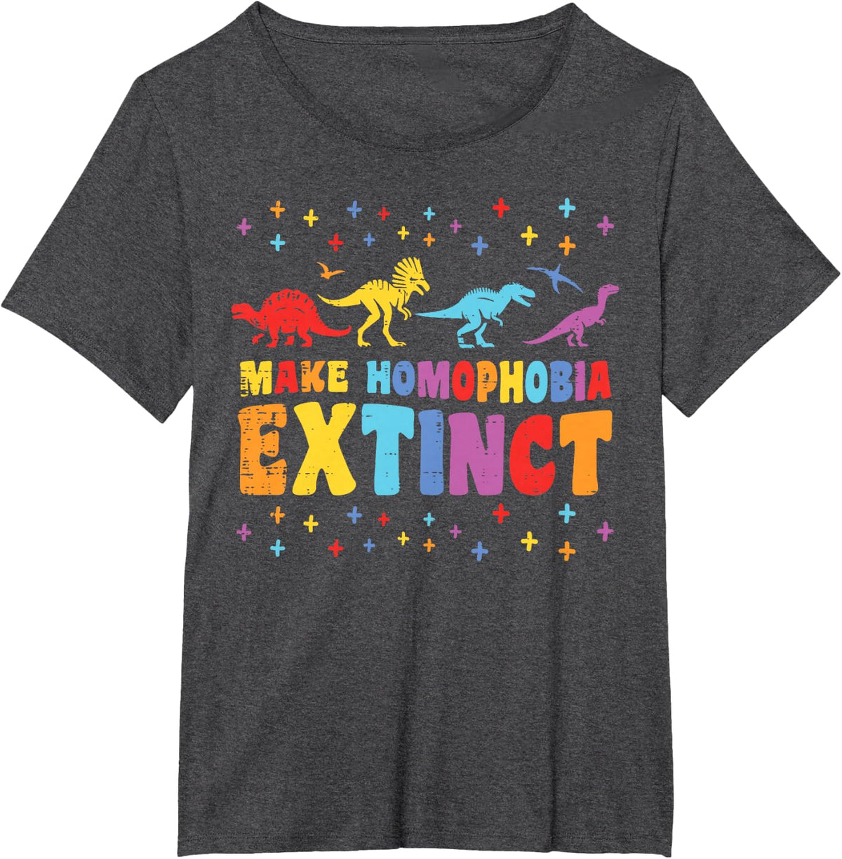 Gay Pride Month Dinosaurs Extinct LGBTQ Ally Rainbow Kids T-Shirt - Dark Heather Grey