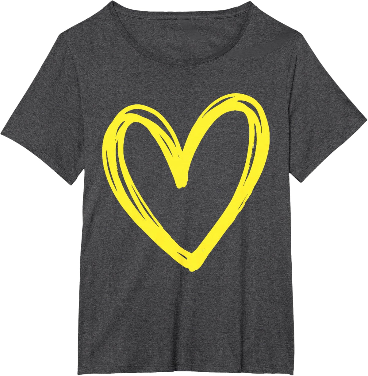Female Women's Yellow Heart Fashion Designer T-Shirt - Dark Heather Grey