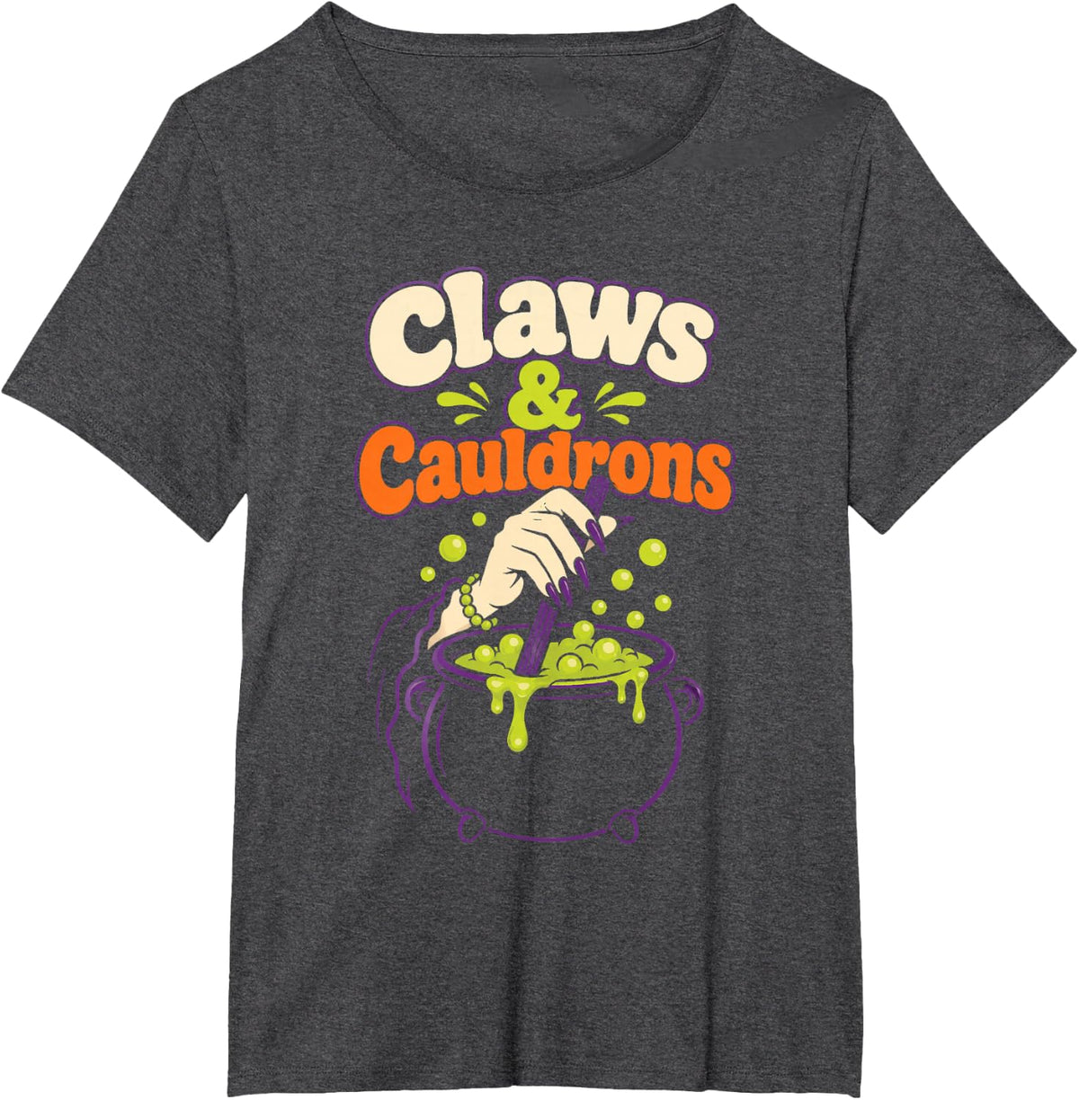 Halloween Nail Tech Claws & Cauldrons Witch Gift T-Shirt - Dark Heather Grey