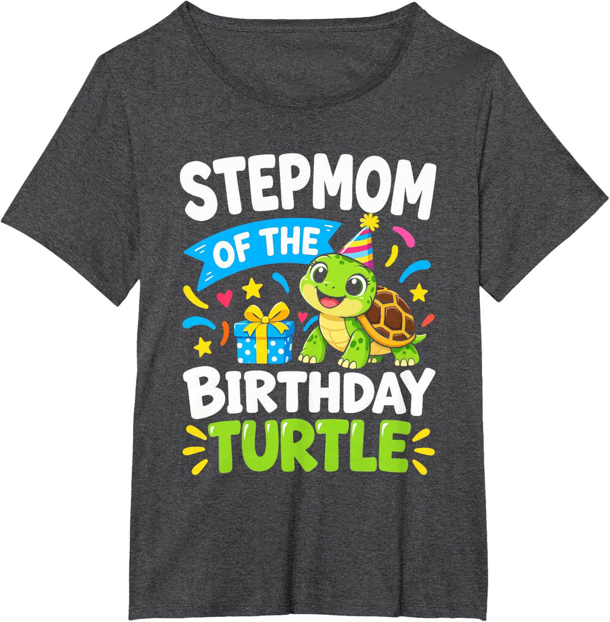 Stepmom of the Birthday Turtle Funny Cute Turtle Family T-Shirt - Dark Heather Grey