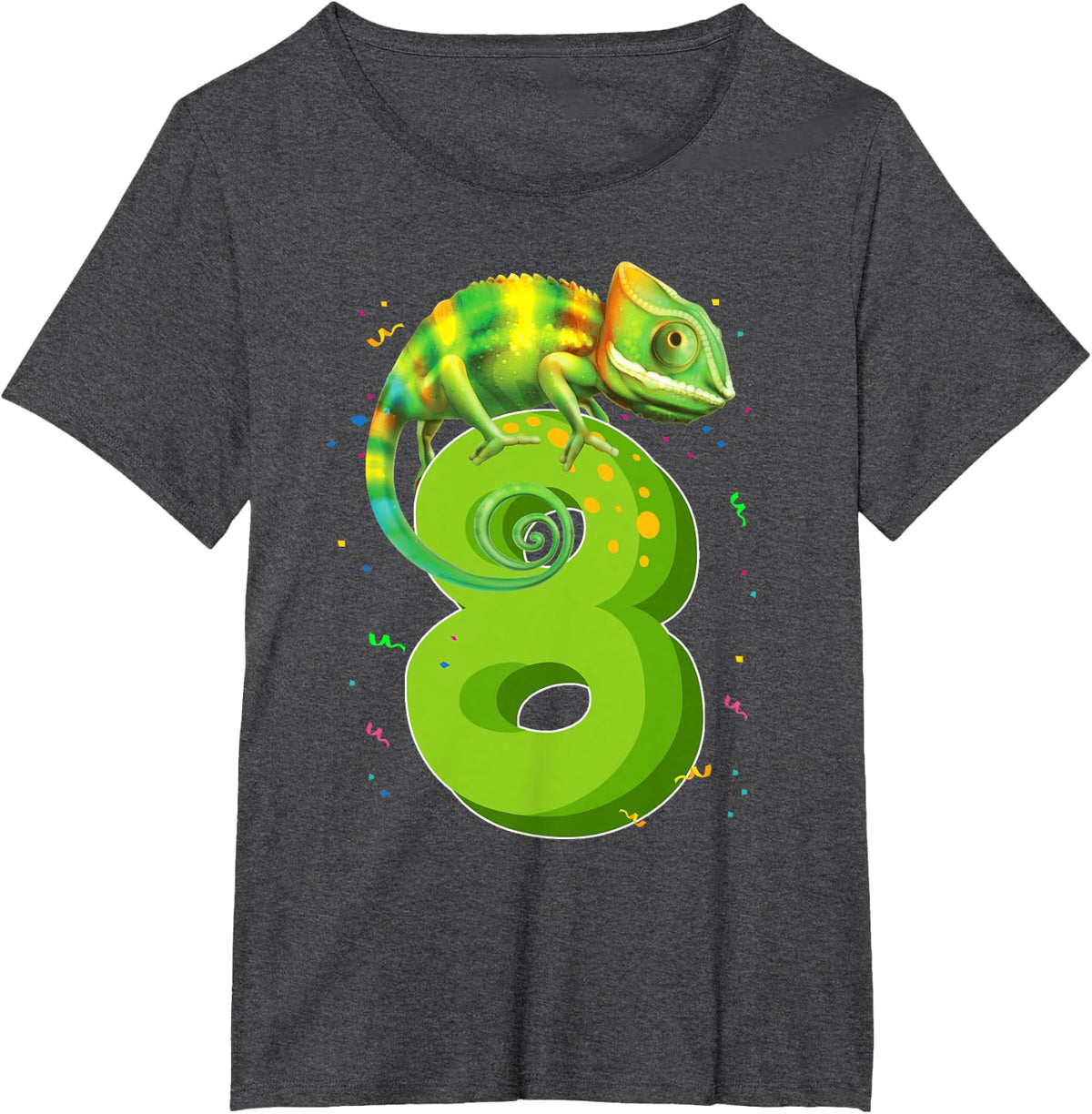 8 Years Old Birthday Chameleon Themed Party 8th Birthday T-Shirt - Dark Heather Grey