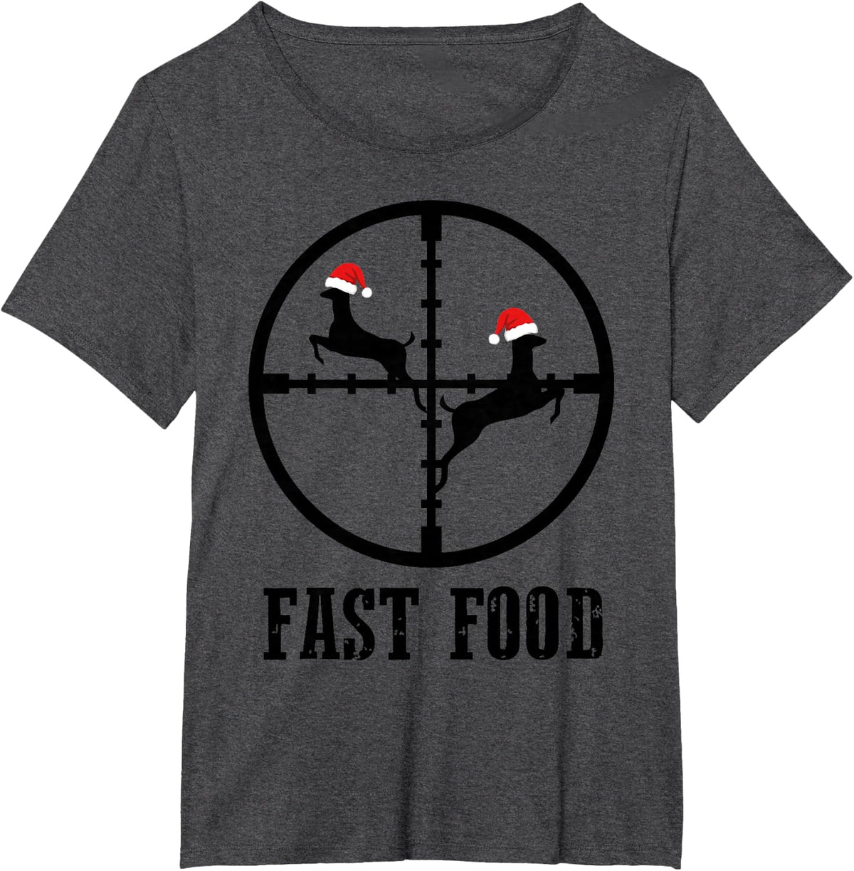 Crosshairs Santa Hat Fast Food Funny Deer Hunting Christmas T-Shirt - Dark Heather Grey