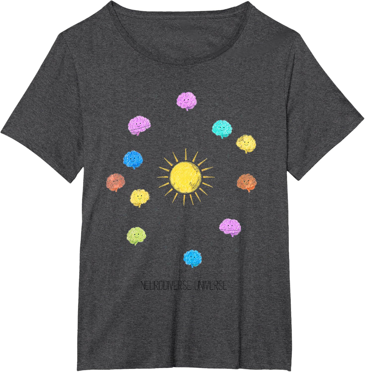 Neurodiverse Universe: Colorful Brains Neurodiversity T-Shirt - Dark Heather Grey