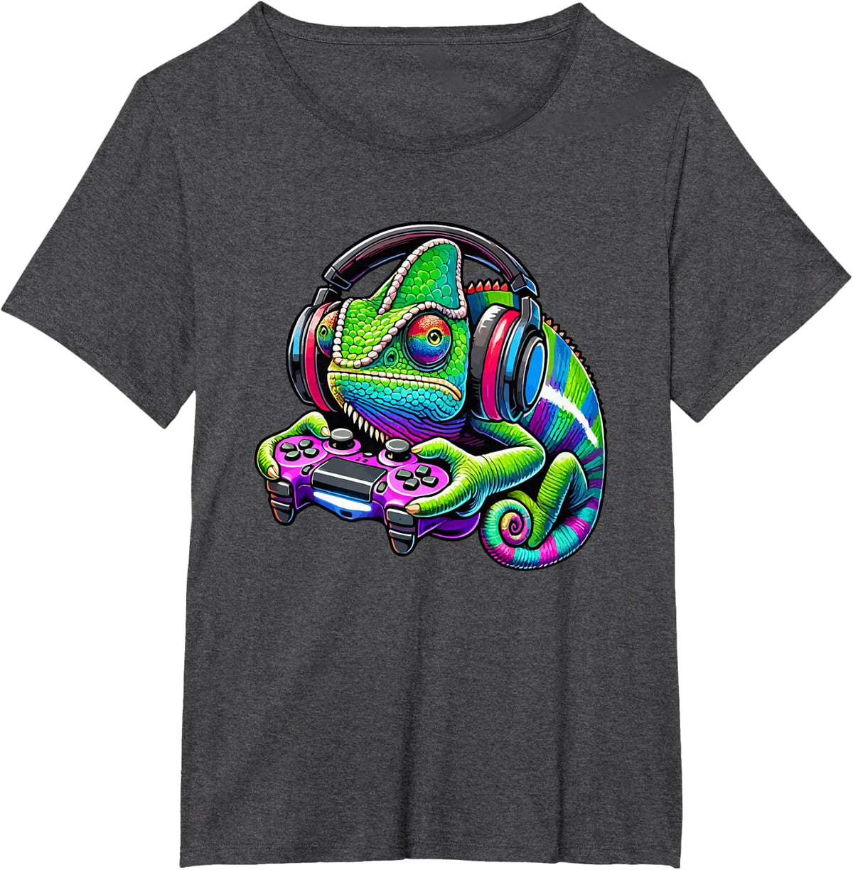 Funny Chameleon Video Games Lover Gamer Gaming T-Shirt - Dark Heather Grey