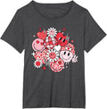 Smile Face Valentines Day Vibes Leopard Flower Groovy Retro T-Shirt - Dark Heather Grey