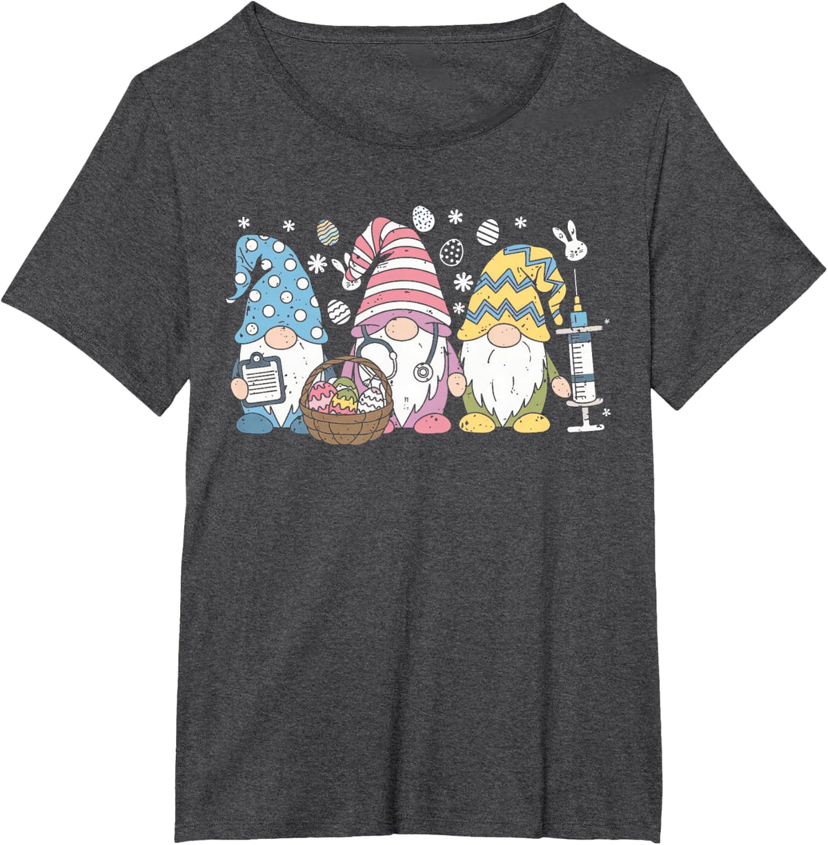 Nurse Gnomes Stethoscope Eggs Easter Scrub RN ICU Women T-Shirt - Dark Heather Grey