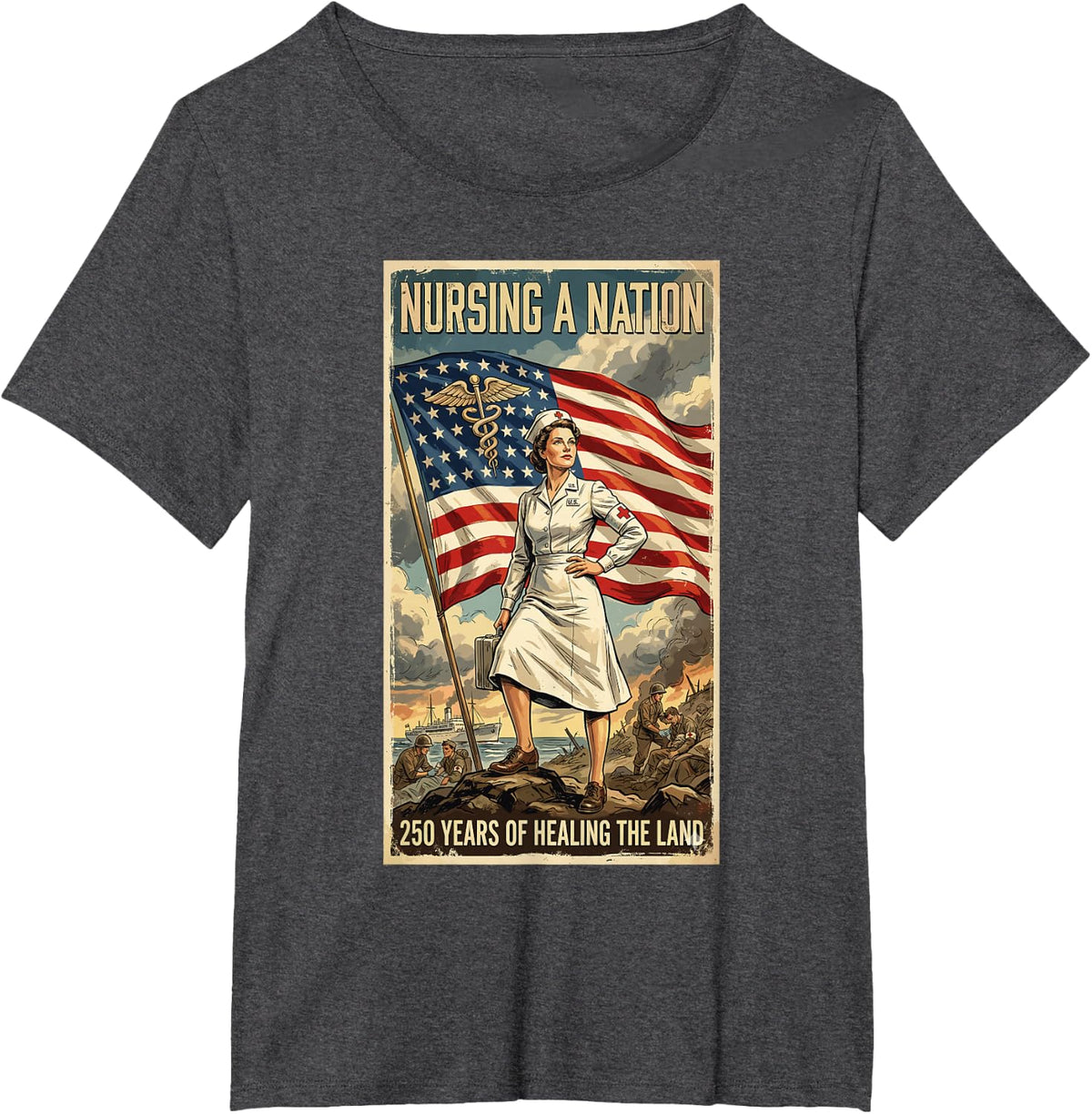 Nursing A Nation 250 Years 1776-2026 250th America Nurse T-Shirt - Dark Heather Grey