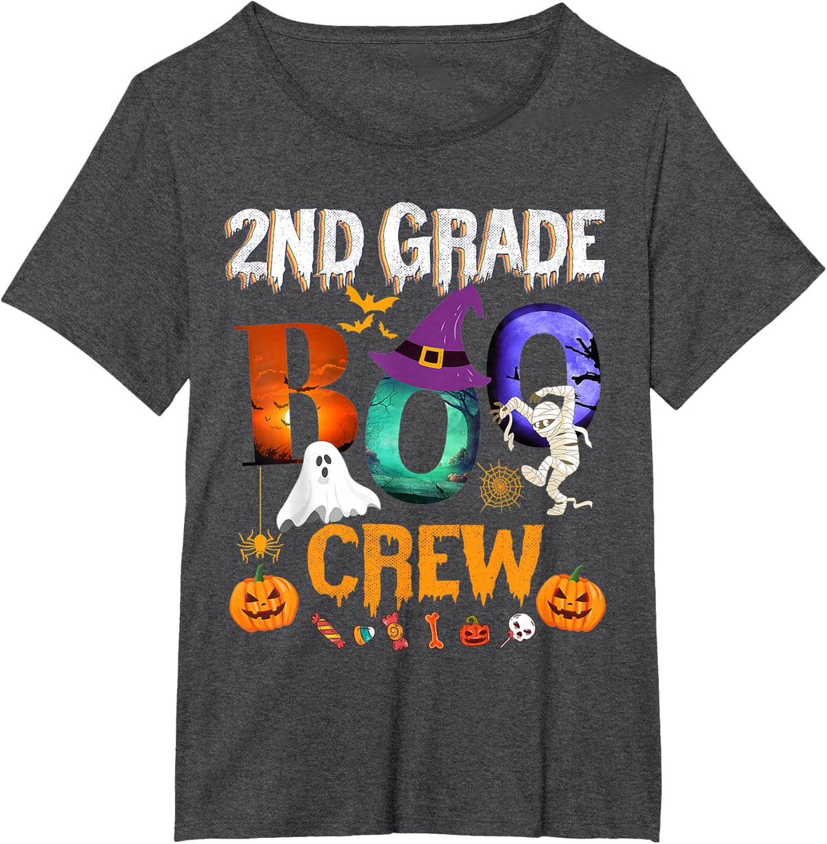 2nd Grade Boo Crew Teacher Student Funny Halloween Costume Tees T-Shirt - Dark Heather Grey
