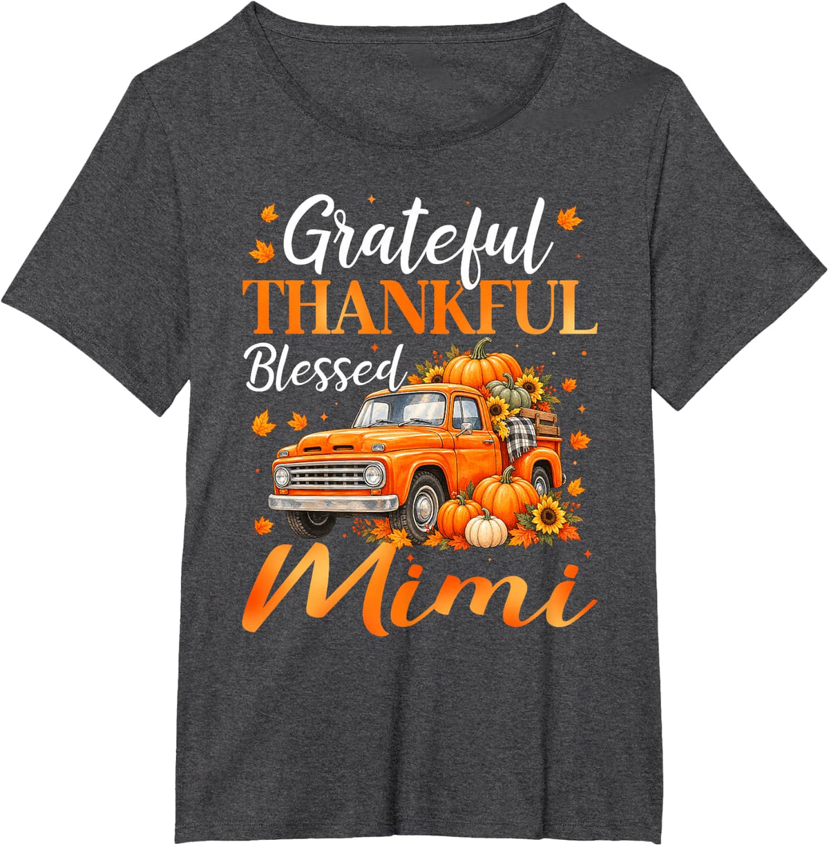 Grateful Thankful Blessed Mimi Pumpkin Thanksgiving T-Shirt - Dark Heather Grey