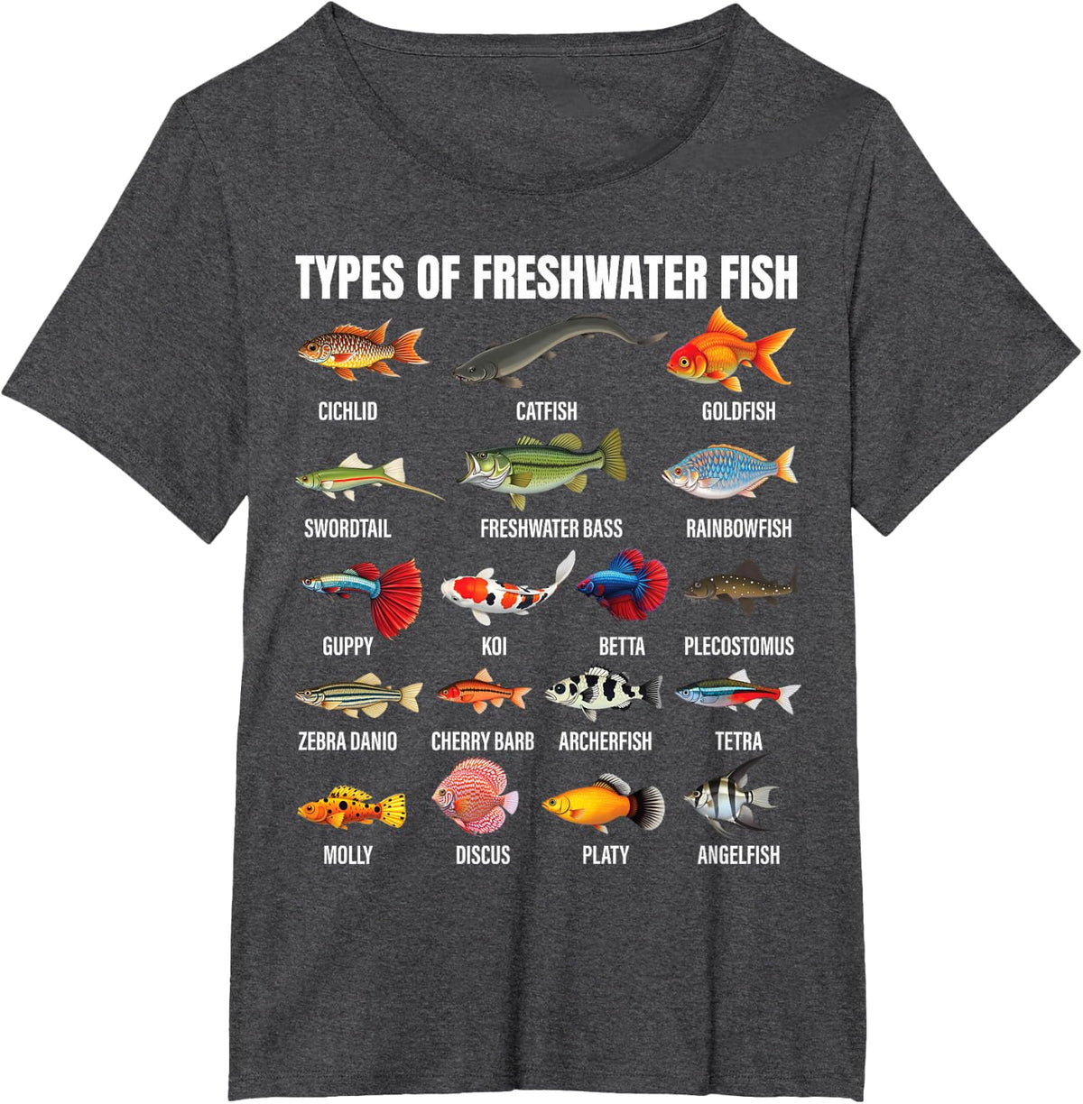 Types Of Freshwater Fish Species Chart Aquarium T-Shirt Tee River Lovers Gift - Dark Heather Grey