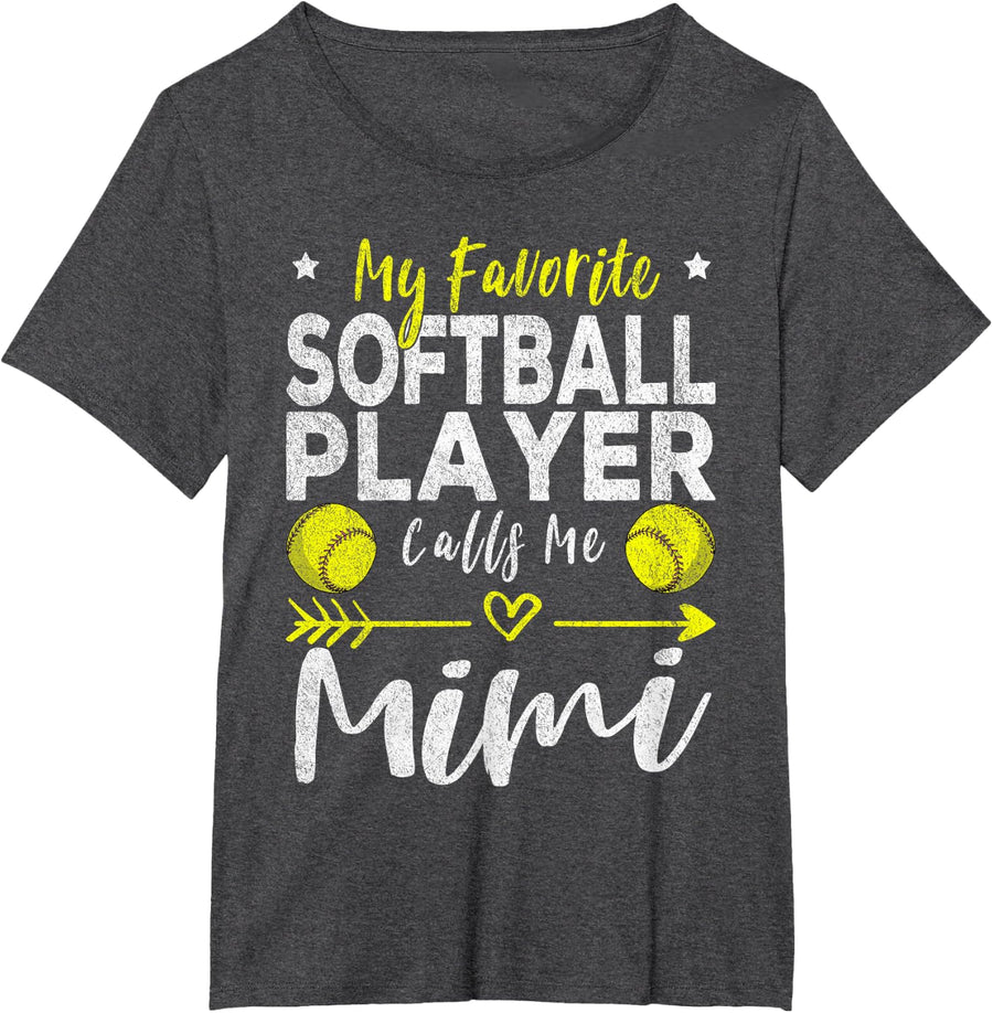 My Favorite Softball Player Calls Me Mimi Softball Grandma Tee T-Shirt - Dark Heather Grey