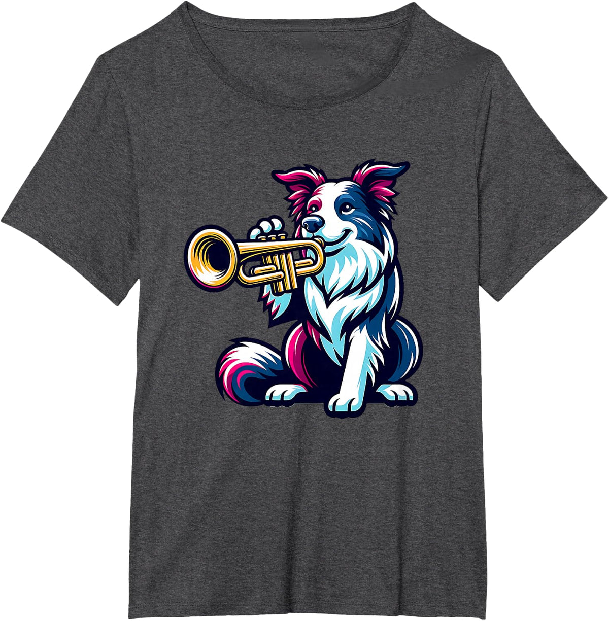 Border Collie Trumpet T-Shirt - Dark Heather Grey