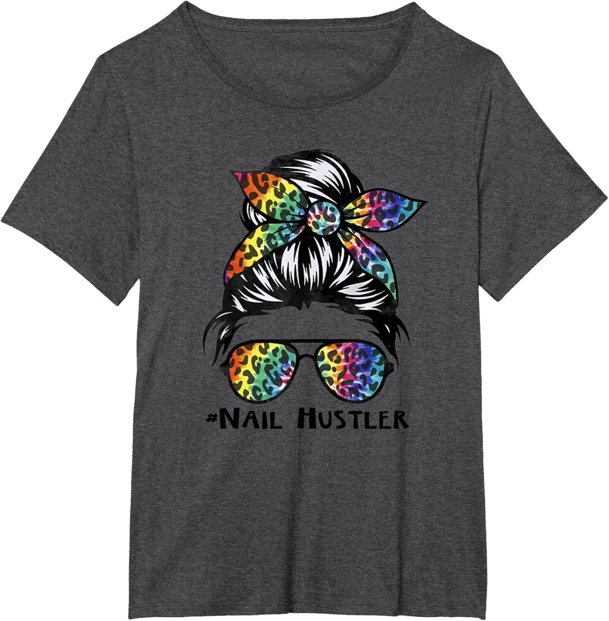 Leopard Rainbow Nail Hustler Nail Tech Techniques Nail Boss T-Shirt - Dark Heather Grey