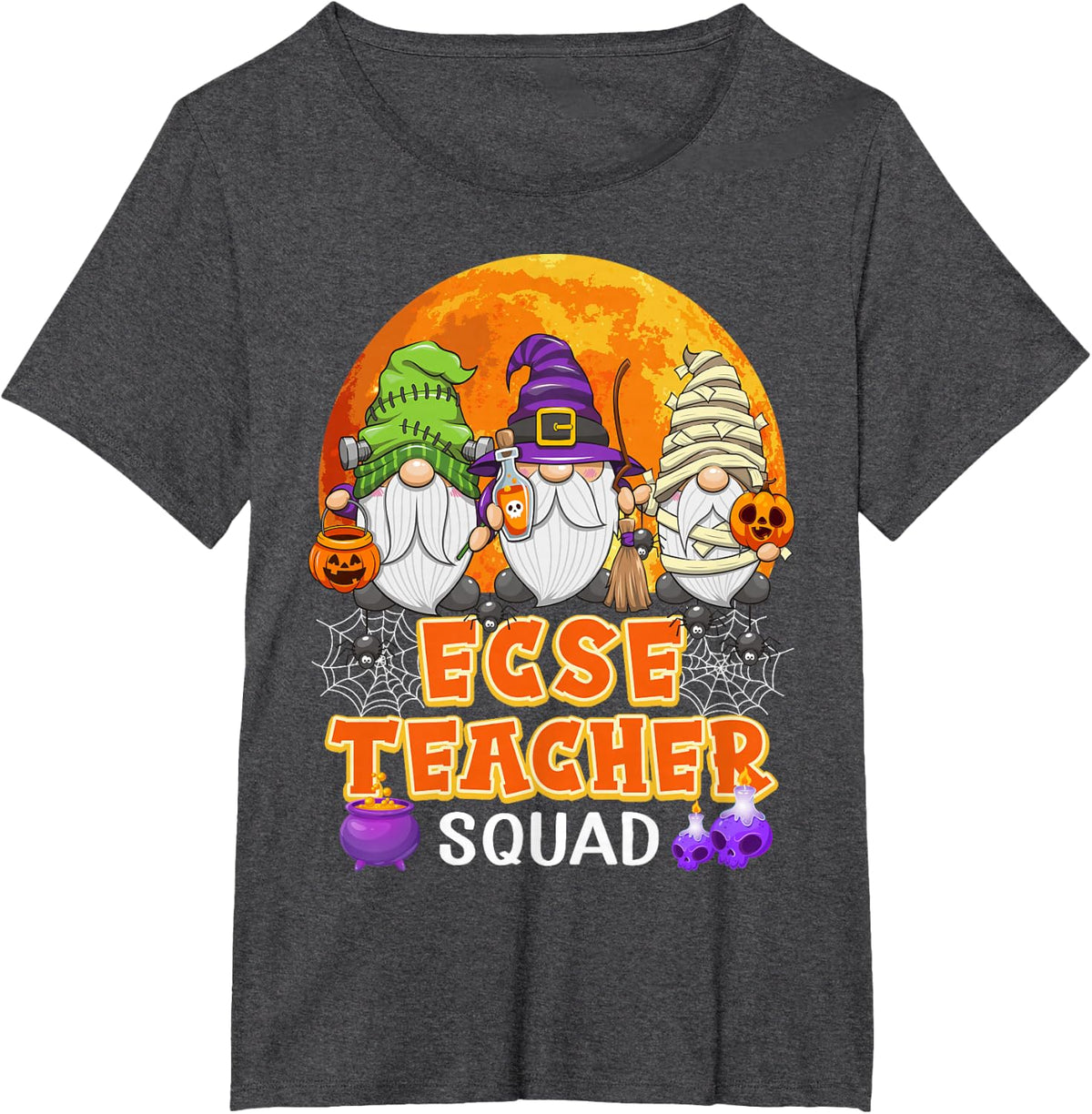 ECSE Teacher Squad Halloween Gnome Matching T-Shirt - Dark Heather Grey