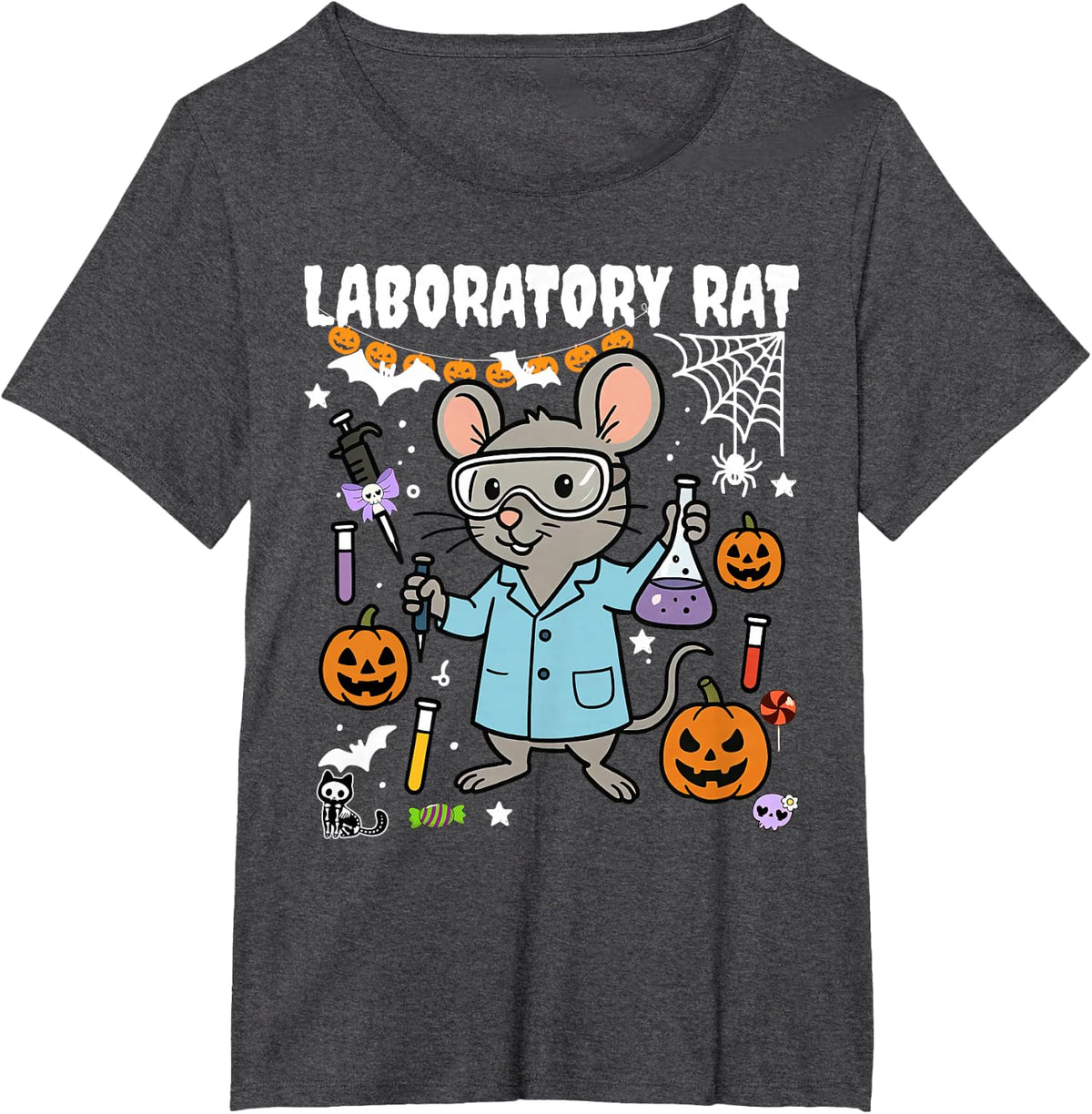 Halloween Laboratory Rat Medical Lab Tech Science Chemistry Tee T-Shirt - Dark Heather Grey