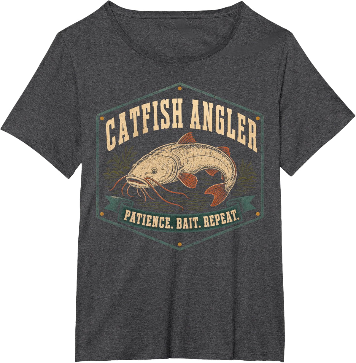 Catfish Angler Patience Bait Repeat T-Shirt - Dark Heather Grey