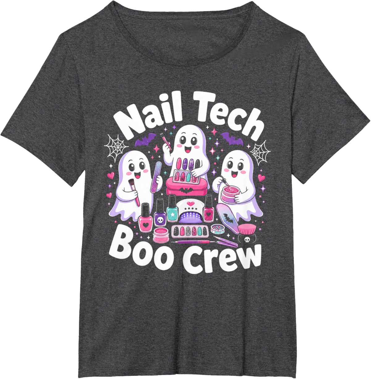 Nail Tech Boo Crew Funny Halloween Ghost Design T-Shirt - Dark Heather Grey