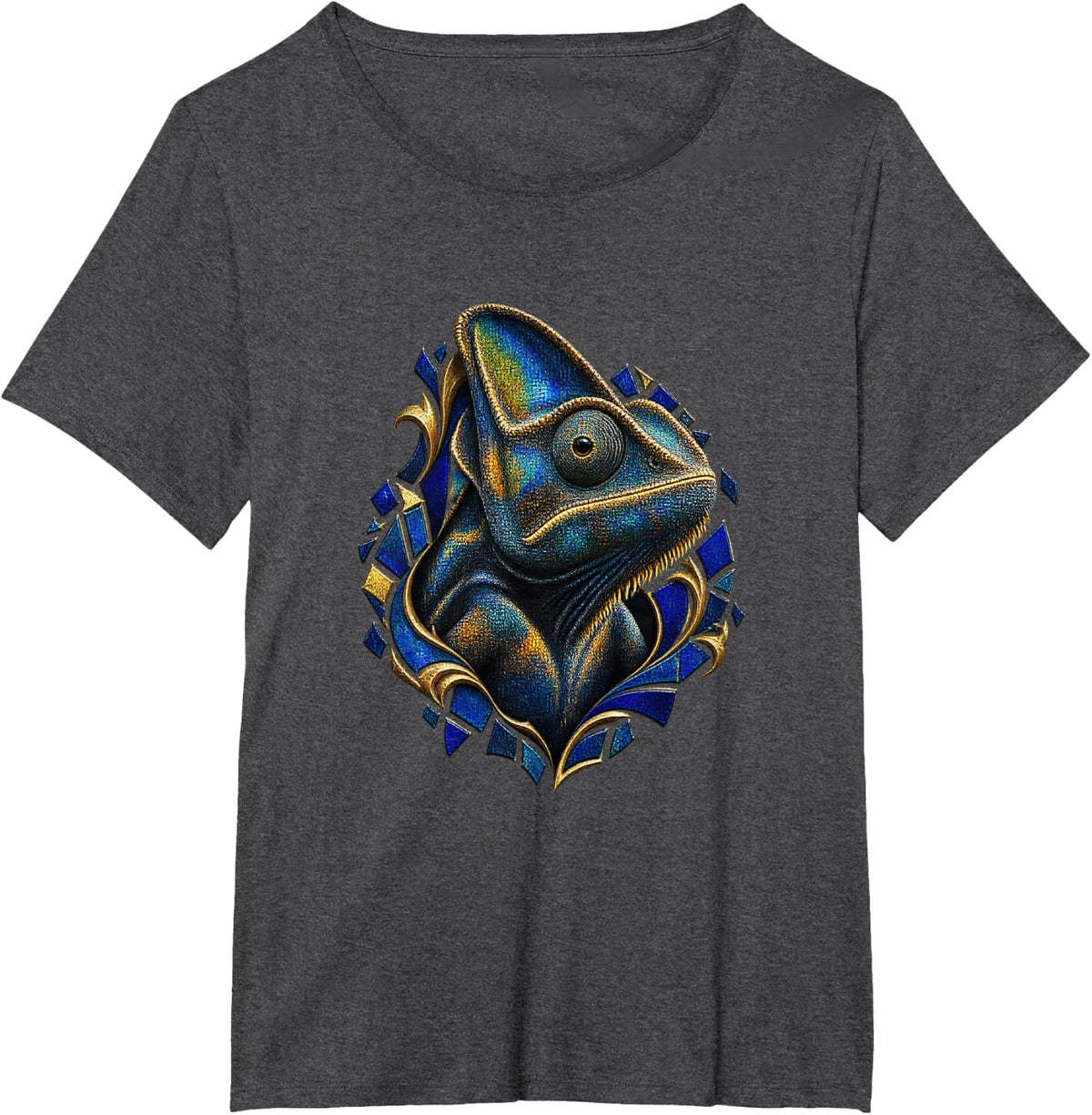 Chameleon with Blue Mosaic Shards T-Shirt - Dark Heather Grey
