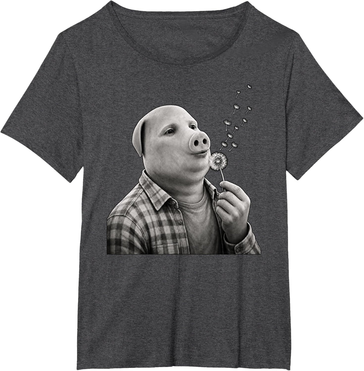 John Pork Blowing Dandelion Wishes Funny Meme Internet Pig T-Shirt - Dark Heather Grey