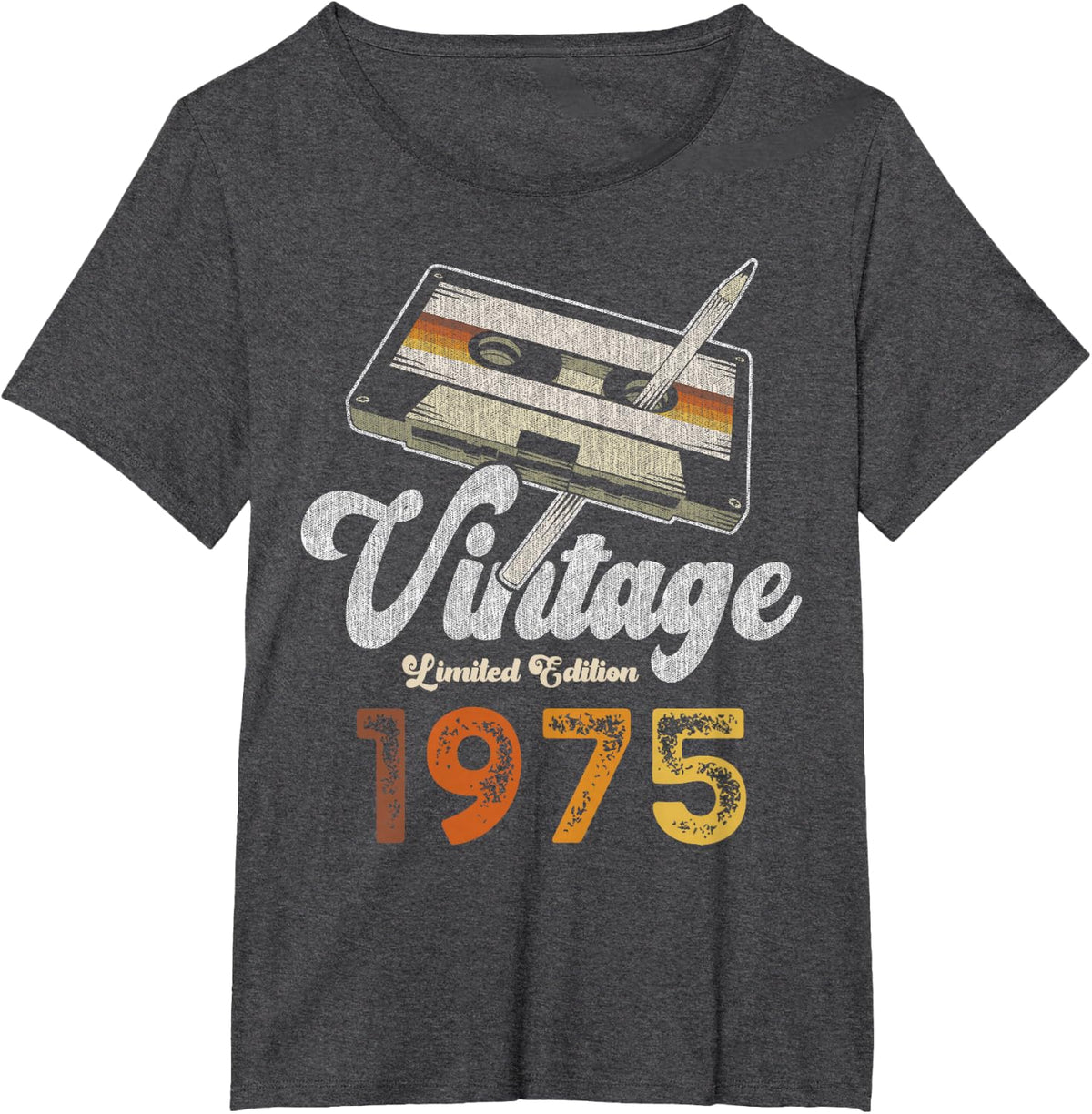 Vintage 1975 Cassette Pencil 51st Birthday T-Shirt - Dark Heather Grey