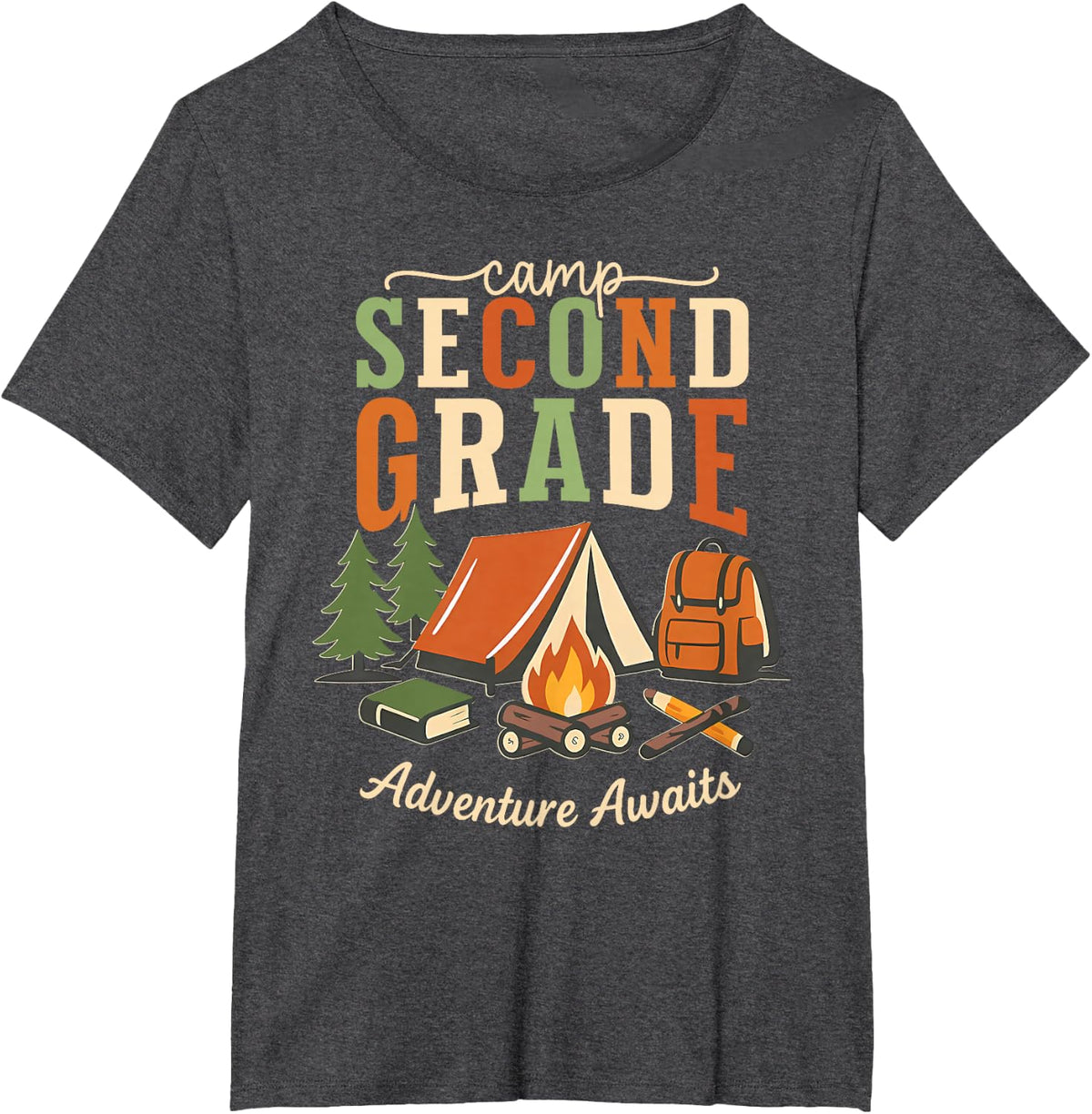 Camp Second Grade Adventure Awaits Tee 2nd Grade Teacher Student T-Shirt - Dark Heather Grey