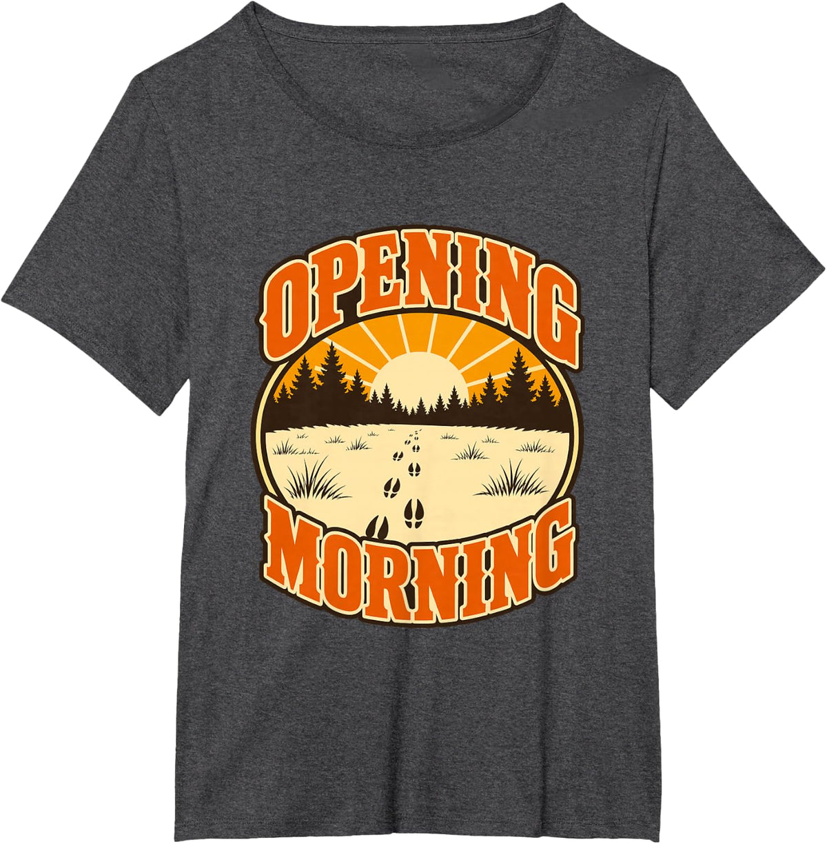 Opening Morning Whitetail Deer Hunting Tracks T-Shirt - Dark Heather Grey