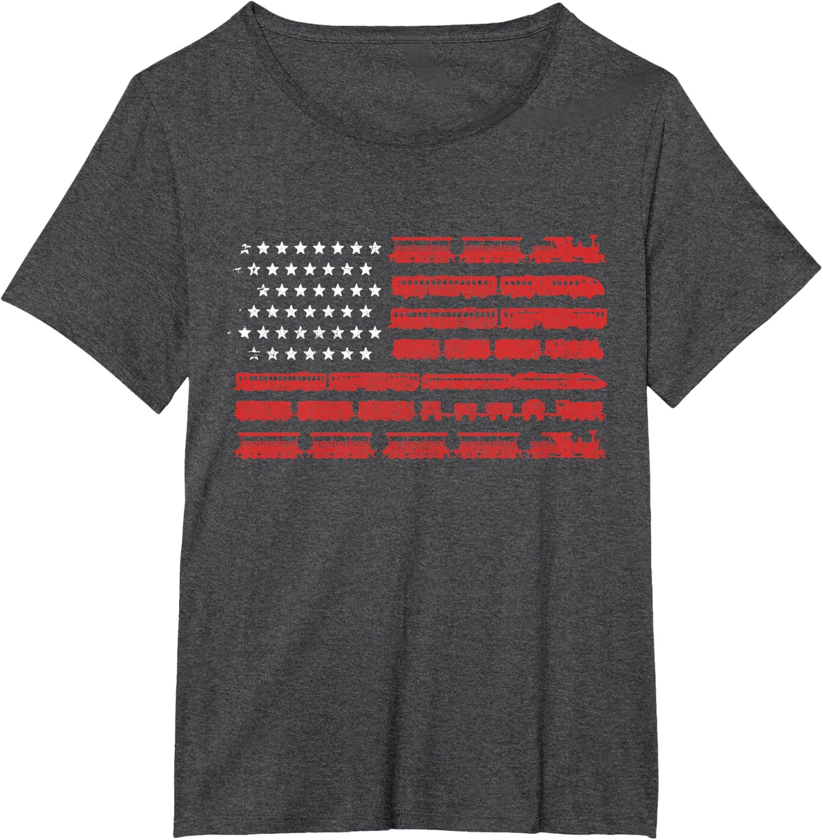 Train American Flag Patriotic Locomotive Railroad T-Shirt - Dark Heather Grey