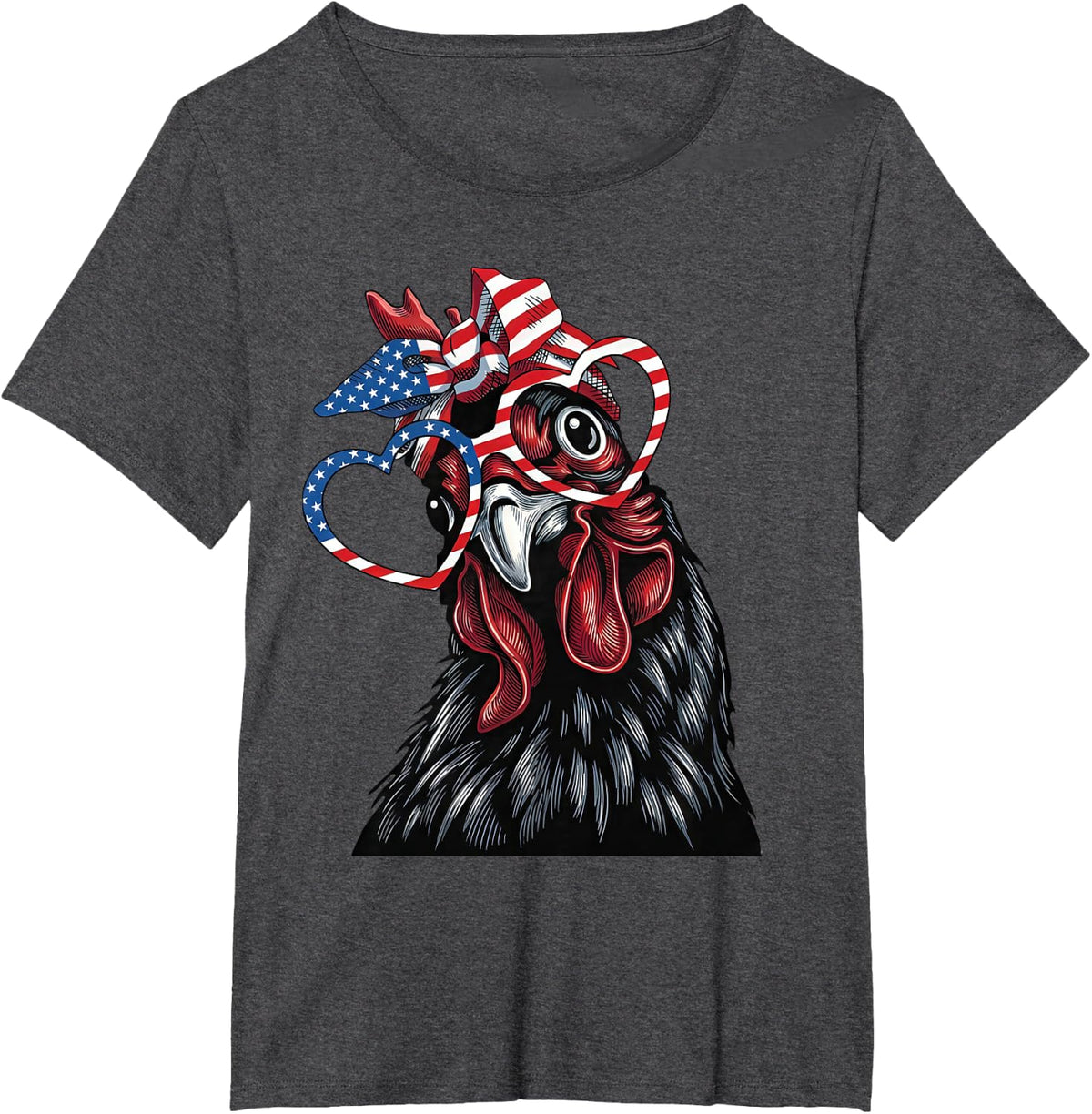 4th of July Patriotic Chicken American Flag Heart T-Shirt - Dark Heather Grey