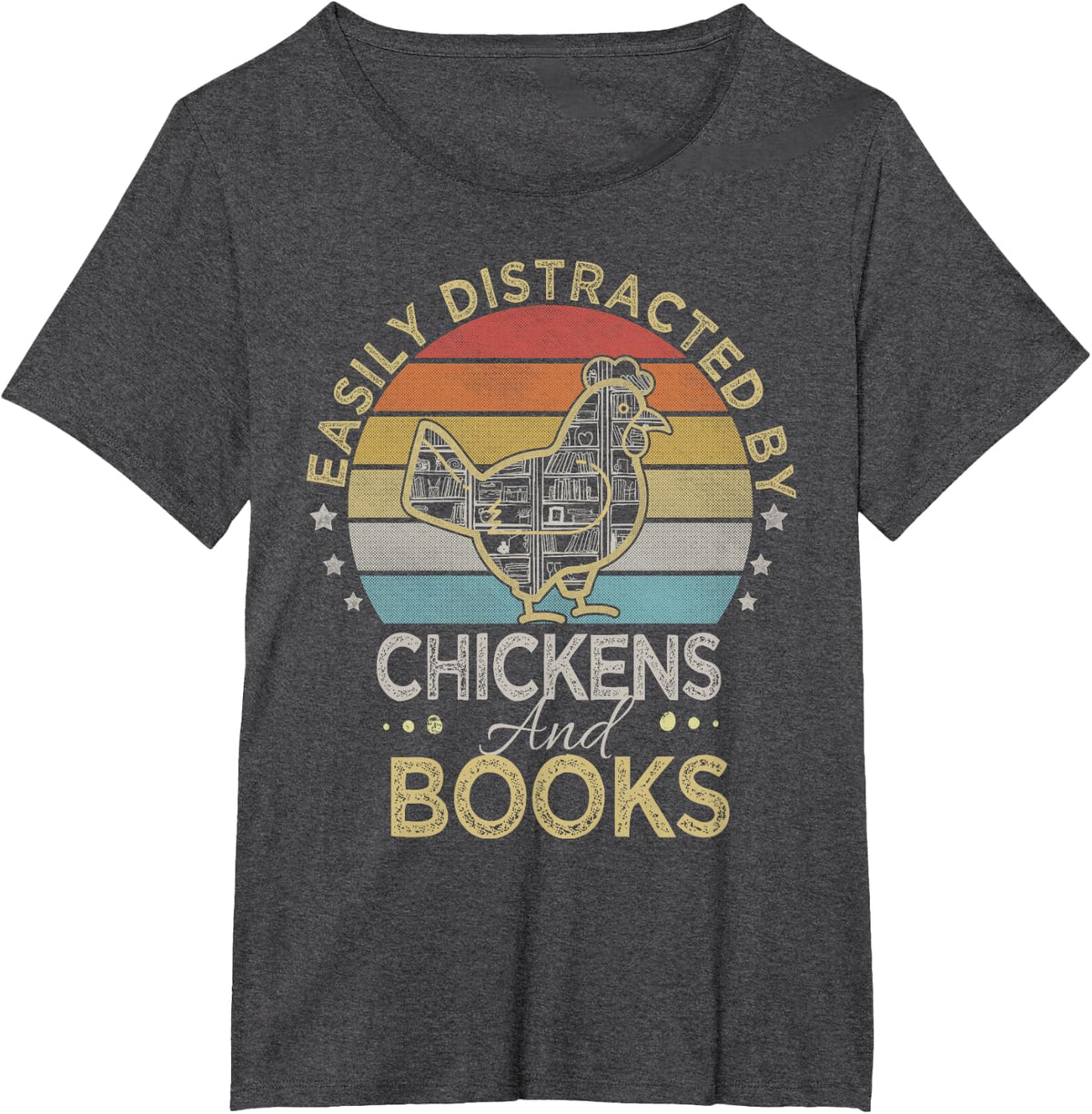 Easily Distracted By Chickens And Books | Vintage Reading T-Shirt - Dark Heather Grey