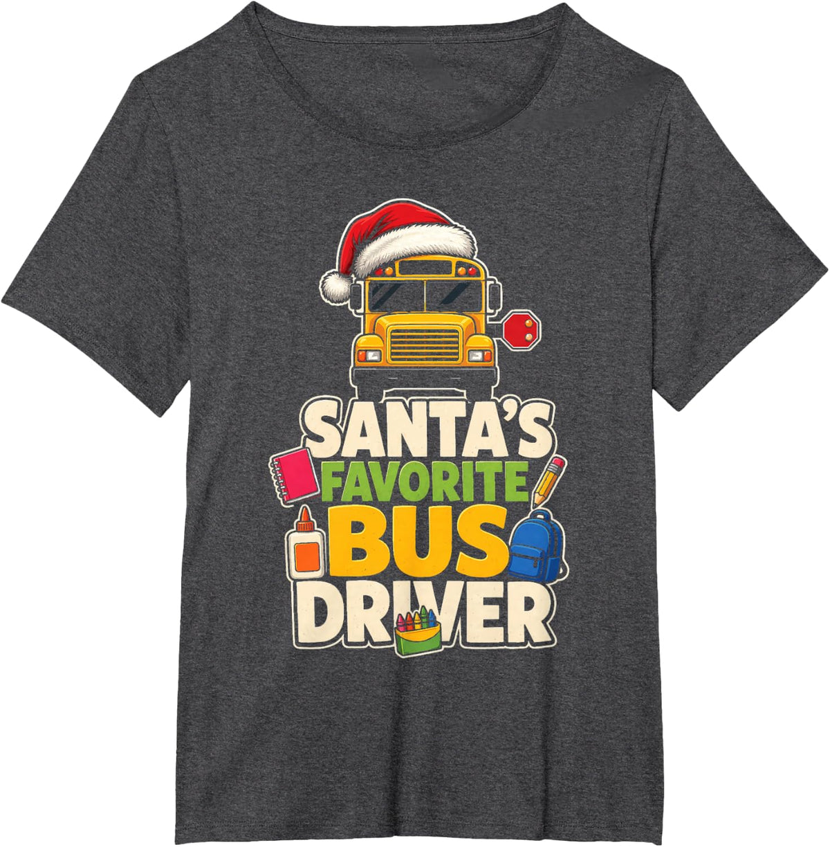 School Bus Driver Santa's Favorite Elementary Christmas T-Shirt - Dark Heather Grey