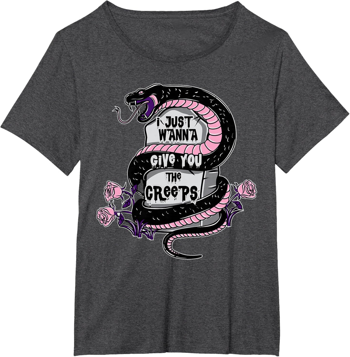 Give You Creeps, Kawaii Black Python, Pastel Goth Snake Cult T-Shirt - Dark Heather Grey