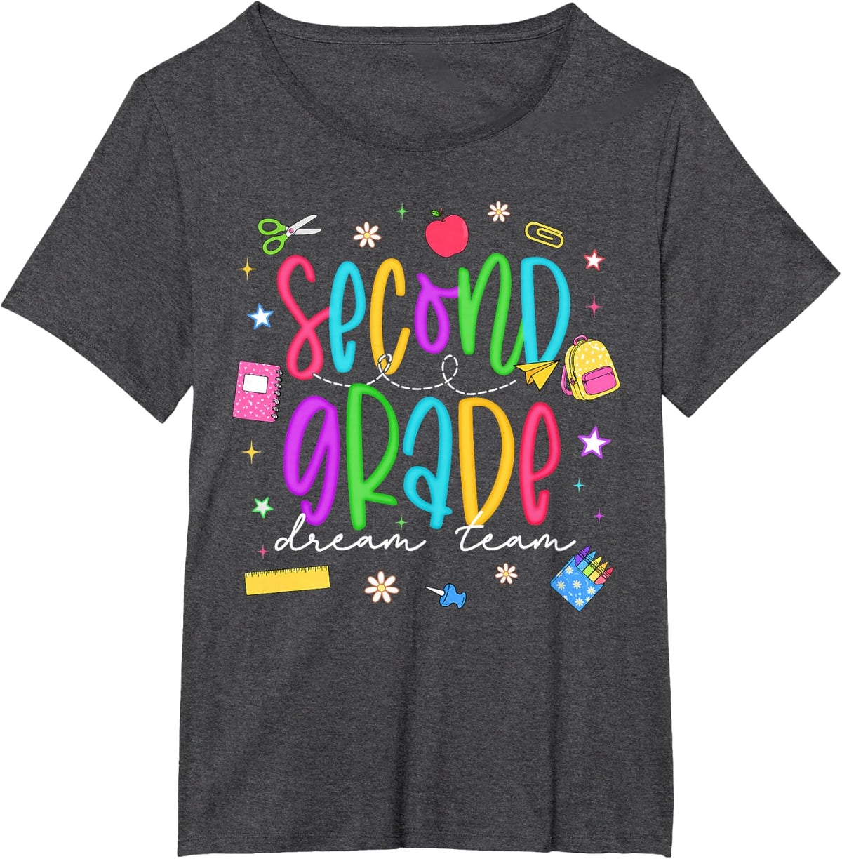 Second Grade Dream Team First Day of School Student Teacher T-Shirt - Dark Heather Grey