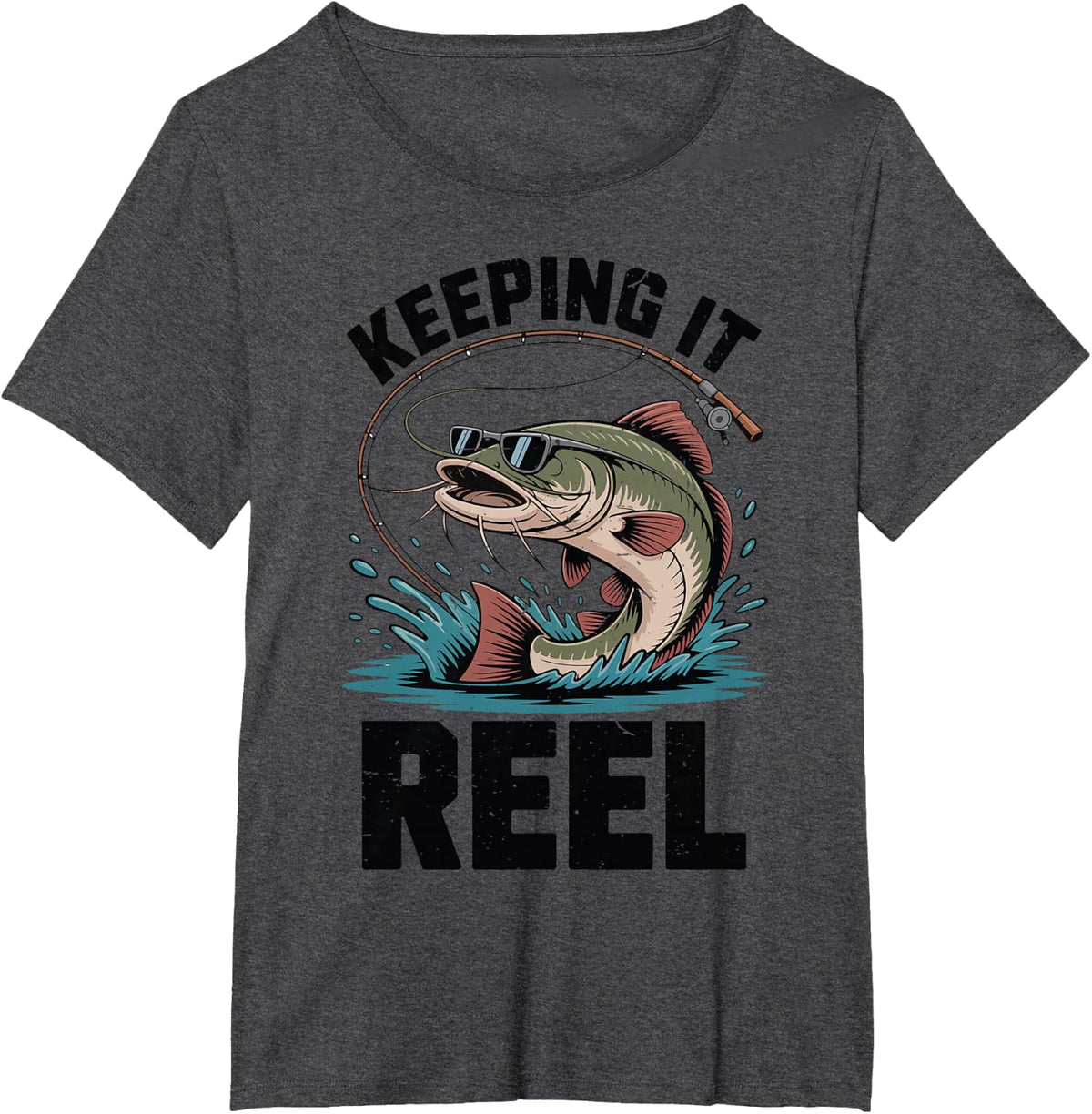 Boys Keeping It Reel Fishing-Shirt Catfish Flathead Youth T-Shirt - Dark Heather Grey