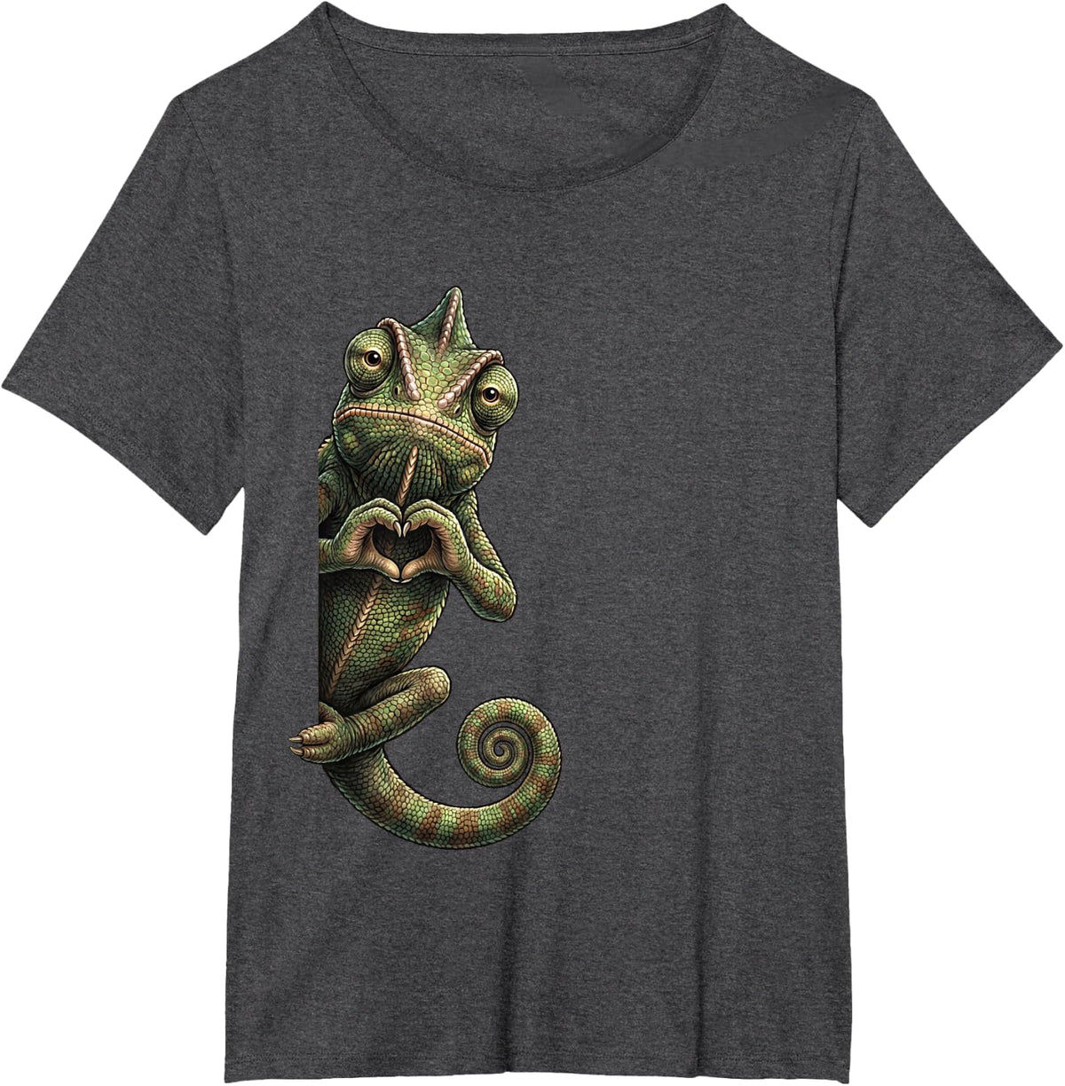 Funny Chameleon Peeking Heart Sign Cute Valentines T-Shirt - Dark Heather Grey