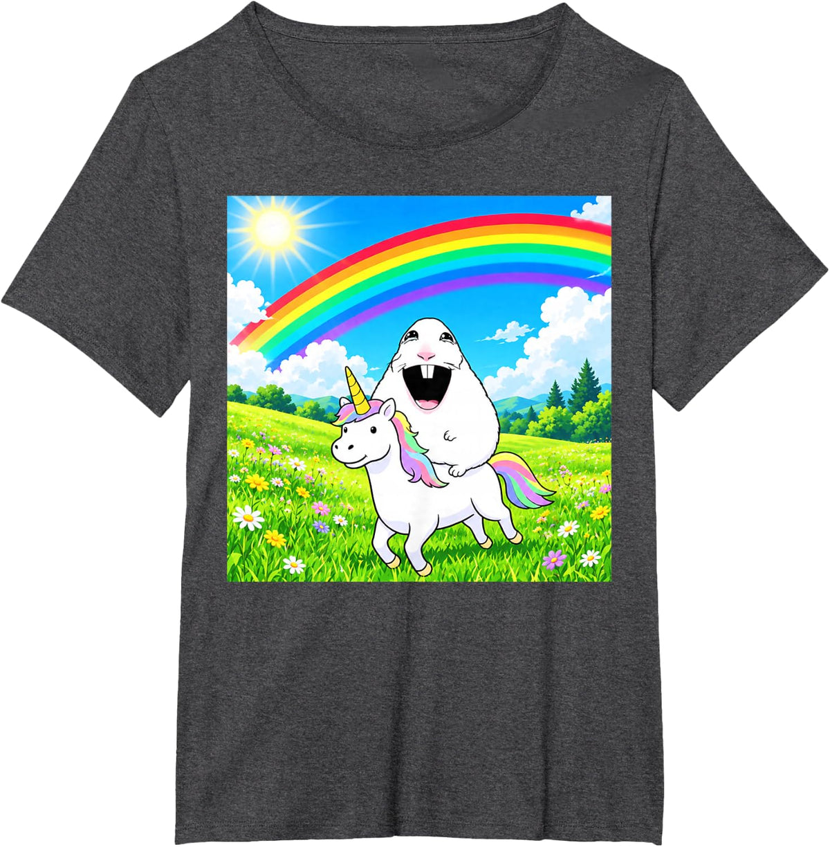 Happy Hamster Riding Unicorn Gen Alpha Gen Z Funny Meme T-Shirt - Dark Heather Grey
