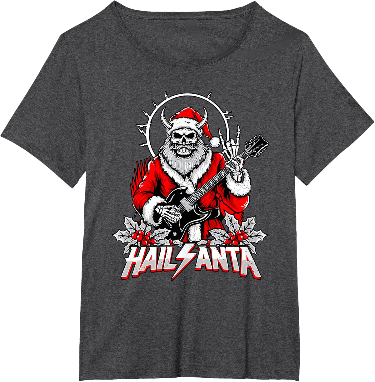 Hail Santa Winter Solstice Gothic Christmas Guitar Rocker T-Shirt - Dark Heather Grey