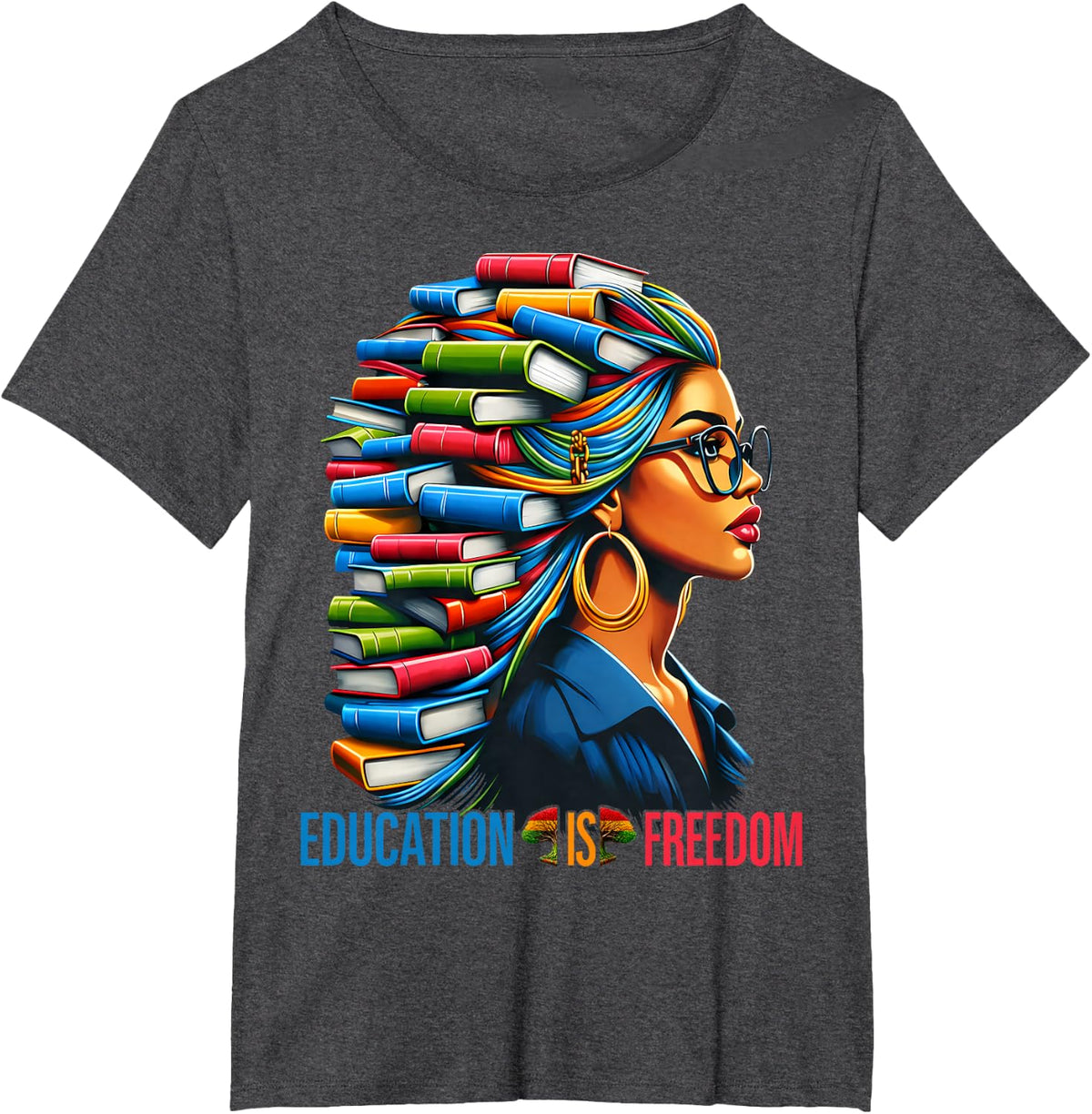 Education is Freedom Black History Books Teacher Women Girls T-Shirt - Dark Heather Grey