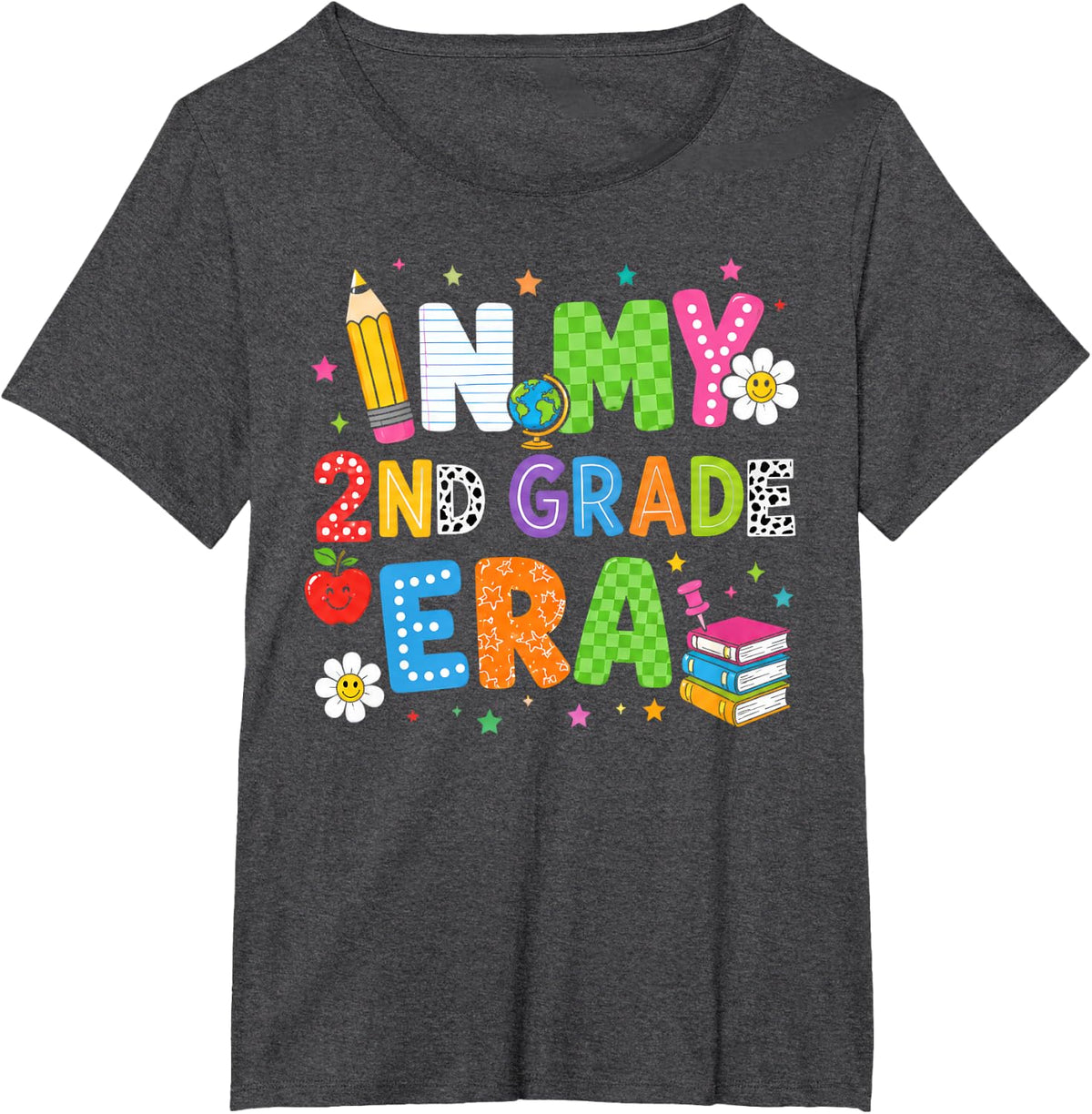 in My 2nd Grade Era Groovy Back to School Second Grade Team T-Shirt - Dark Heather Grey