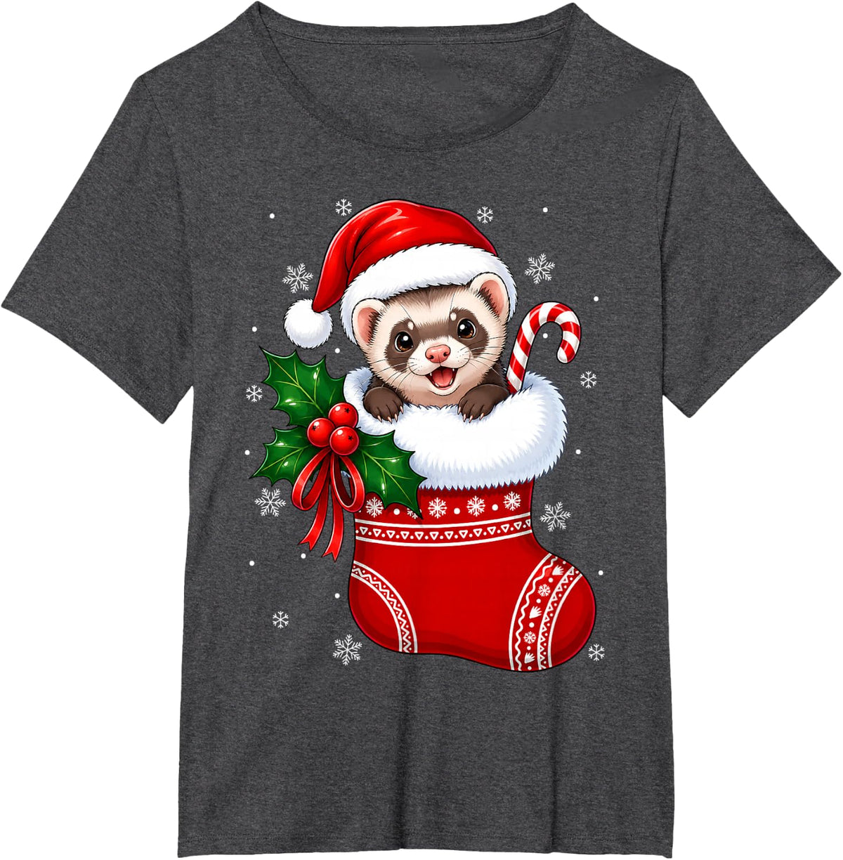 Ferret Christmas Stocking Cute Festive Ferret Xmas T-Shirt - Dark Heather Grey
