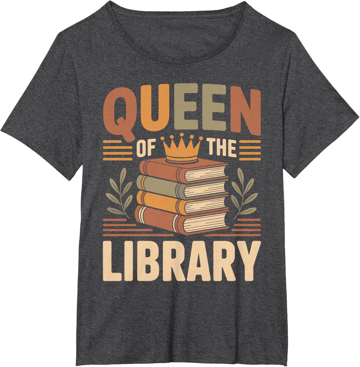 Queen of Library Funny Librarian T-Shirt - Dark Heather Grey