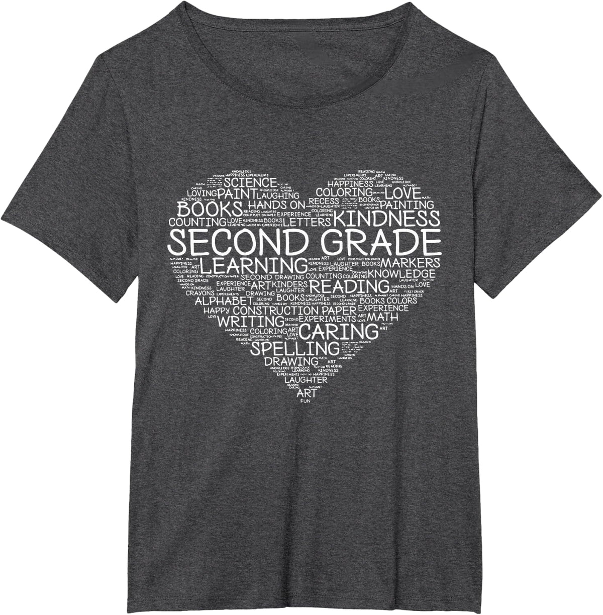 Second Grade Word Heart Teacher Kids Back To School T-Shirt - Dark Heather Grey